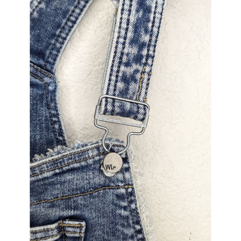Wash Lab Denim Button Front Jumper XL Overall Straps Raw Hem Medium Blue Indie - Picture 6 of 9